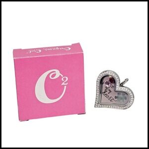 Origami Owl Heart Locket Charm Rhinestone Piece of My Heart Silver Pendant